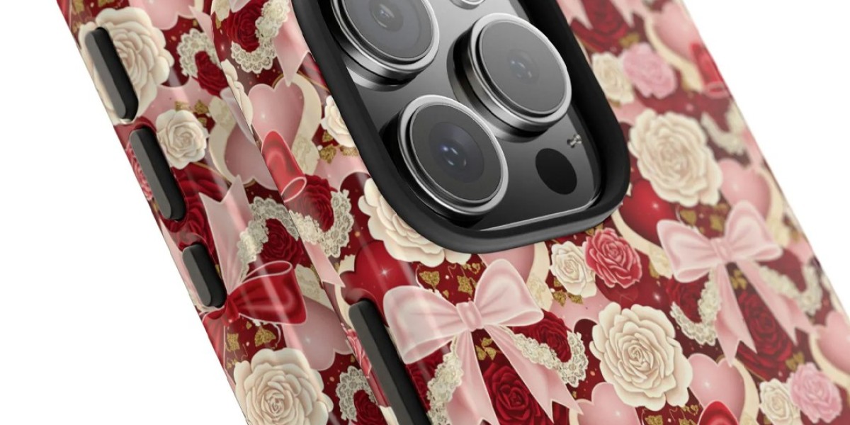 Valentines Day Phone Case with Heart and Rose Design