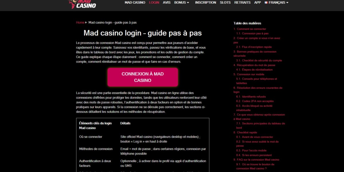 Mad casino login : description et instructions